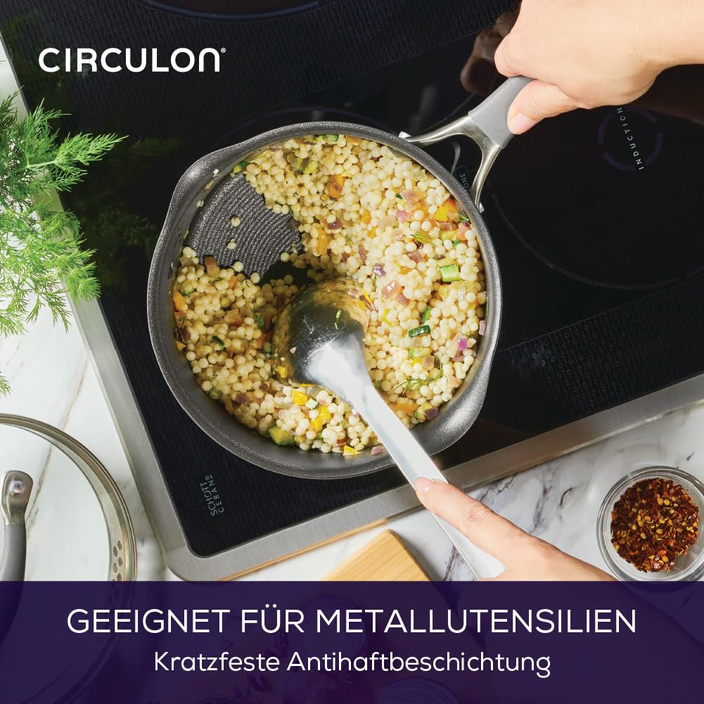 Circulon Scratch Defense Saucentopf-Set - Induktions-Saucenpfannen-Set mit Antihaftbeschichtung und Deckeln, 14 cm, 16 cm & 18 cm, spülmaschinen- und backofenfestes Kochgeschirr, Grau