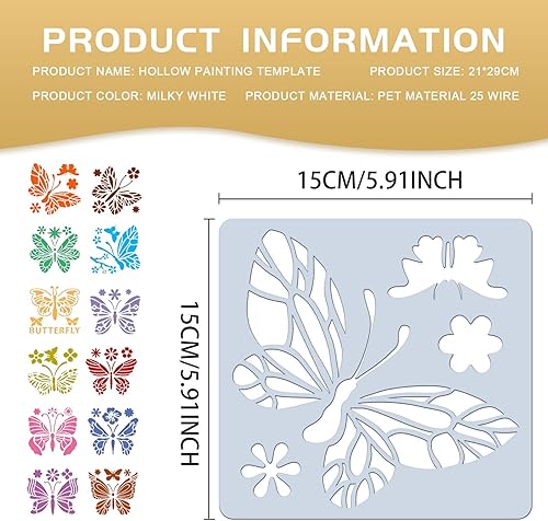 Miniatura 2 de BLMHTWO 12 plantillas de mariposa reutilizables para pintura de mariposa plantillas de pintura de mariposa animales de mariposa manualidades