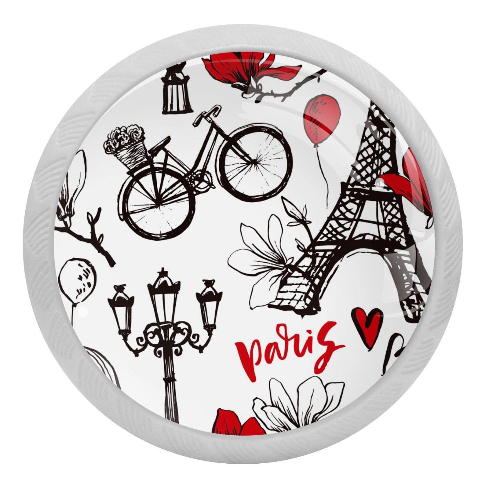 Poignées rondes Paris Tour Eiffel lot de 4 boutons fluorescents 35mm pour armoire