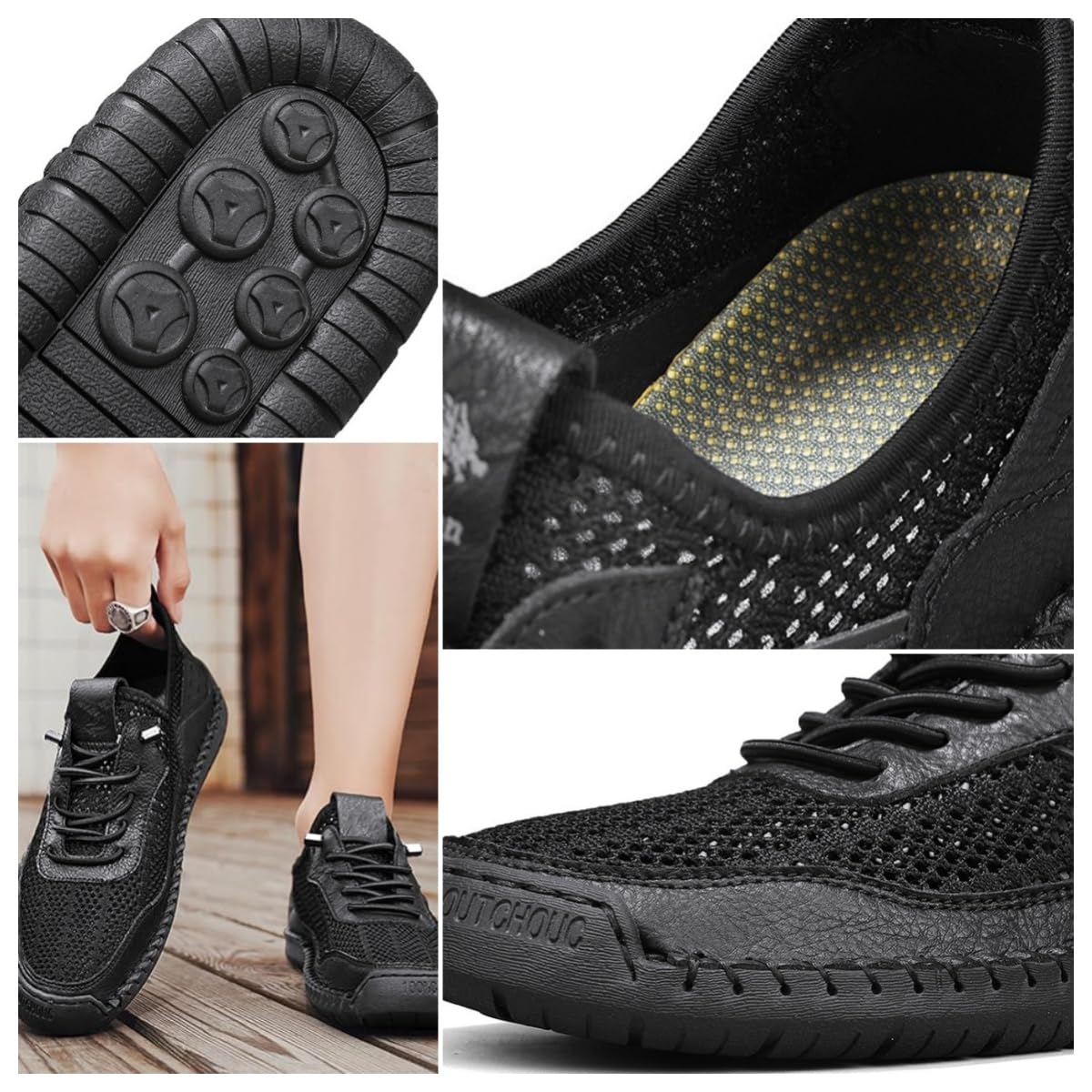 Handgefertigte Herren-Wanderschuhe aus atmungsaktivem Netzstoff | Bequeme, weiche Sohle, zum Reinschlüpfen, lässig, leicht, rutschfest, Fahrschuhe für Wandern, Reisen, Alltag