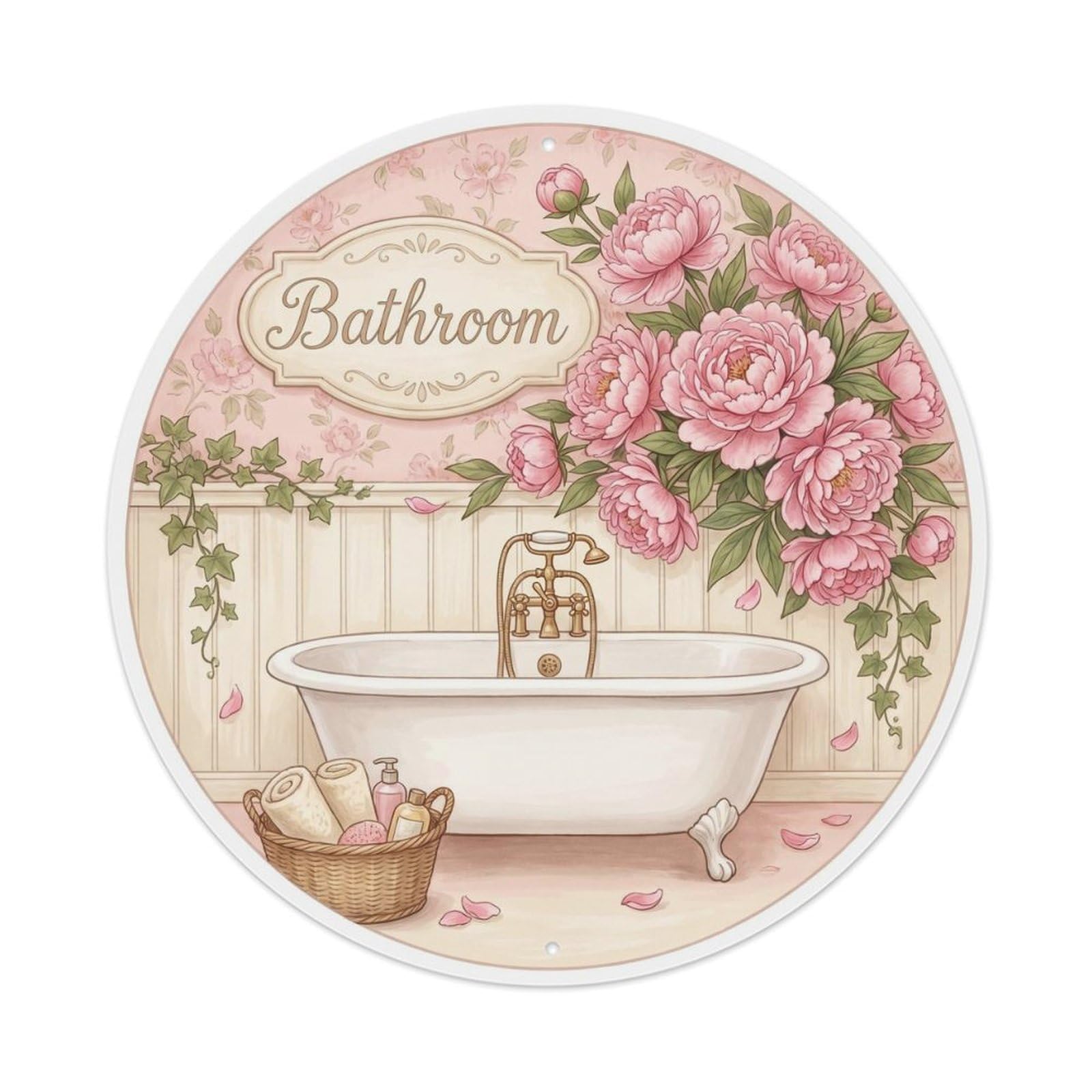 Fqnyr Style Bathroom Peony Shabby Bathroom Decor Metal Tin Sign
