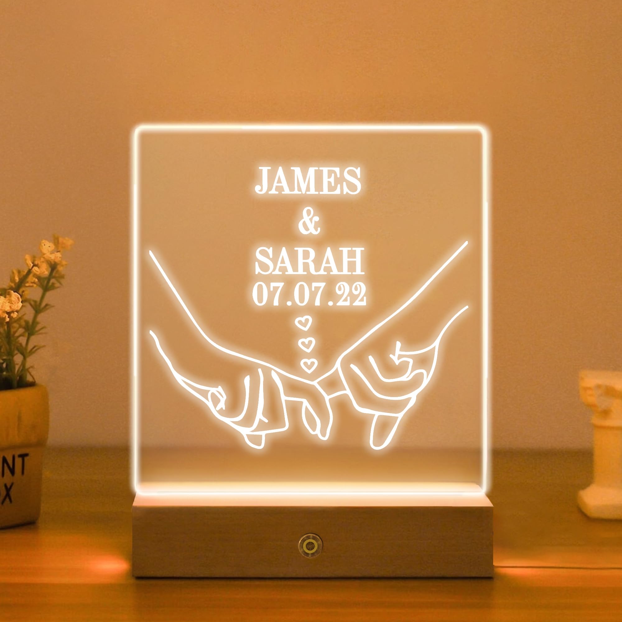 KreateSquare Personalised Night Light, Couples Bedside Lamp Any Name, Custom 7 Colors Night Lamp Gift Bedroom Decoration, Valentine, Anniversary, Wedding Gift, Birthday Gifts for Her & Him (Design 11)