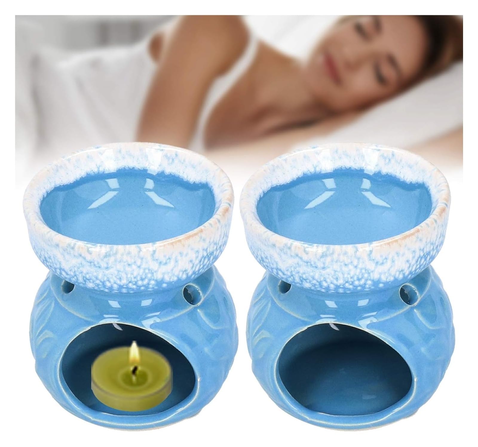 YKMYXZ wax burner， 2pcs Essential Oil Diffuser, Ceramic Burner, Fragrance Lamp, Decorative Aromatherapy Stove Furnace(Blu)