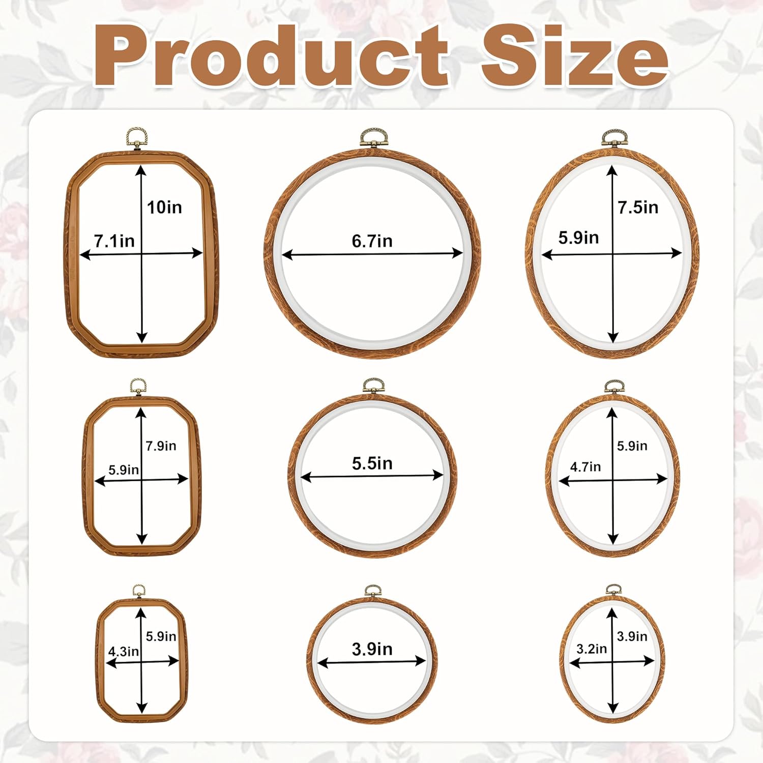 9 Pack Geometric Shapes Embroidery Hoop Set,Decorative Display Frame of Circle Oval Octagon, Craft Hoop Frame for DIY Sewing, Needlepoint, and Craft Display