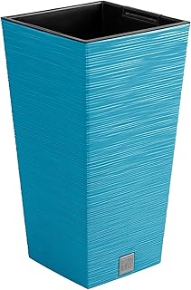Macetero color azul escandinavo, con depósito, colección FURU, de 26,5 x 26,5 x 50 cm, capacidad de 11 L.