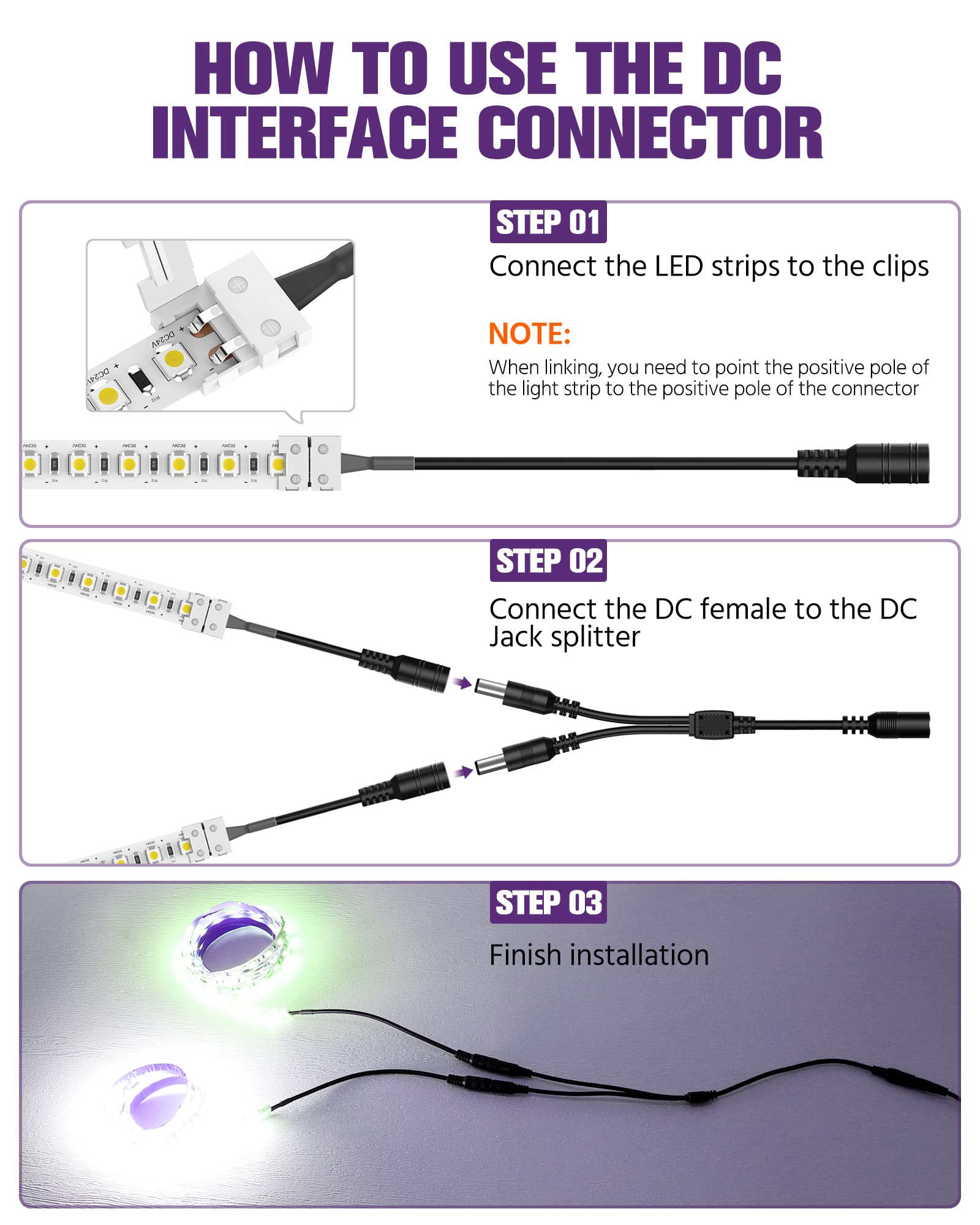 Amazon.com: HitLights 4000K 10Ft LED Strip Lights + 2Pin 10mm LED Connector  Kit for Bedroom, Under Cabinet, Kitchen, Closets : Tools & Home Improvement