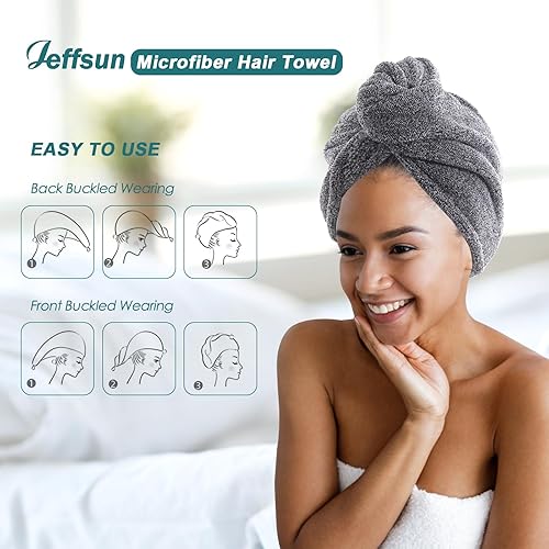 Miniatura 6 de Jeffsun - Toallas de pelo de microfibra para mujeres y niñas pequeñas envoltura de toalla de pelo antiencrespamiento turbante de pelo de secado