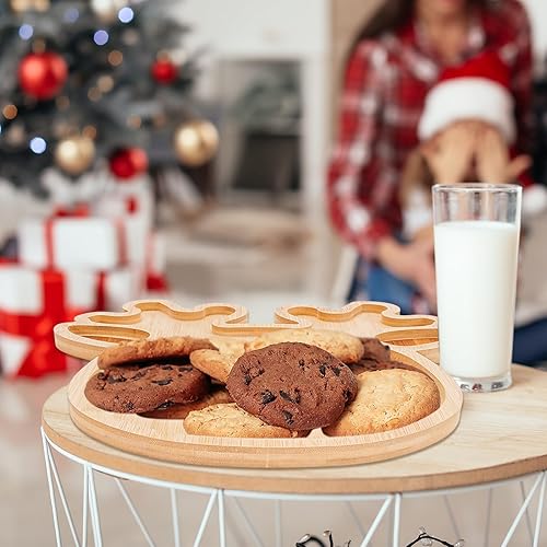 Miniatura 6 de Whaline 2 bandejas de servir de Navidad, tabla de queso de bambú y reno, tablas de aperitivos de Navidad, platos de servir pan, charcutería para