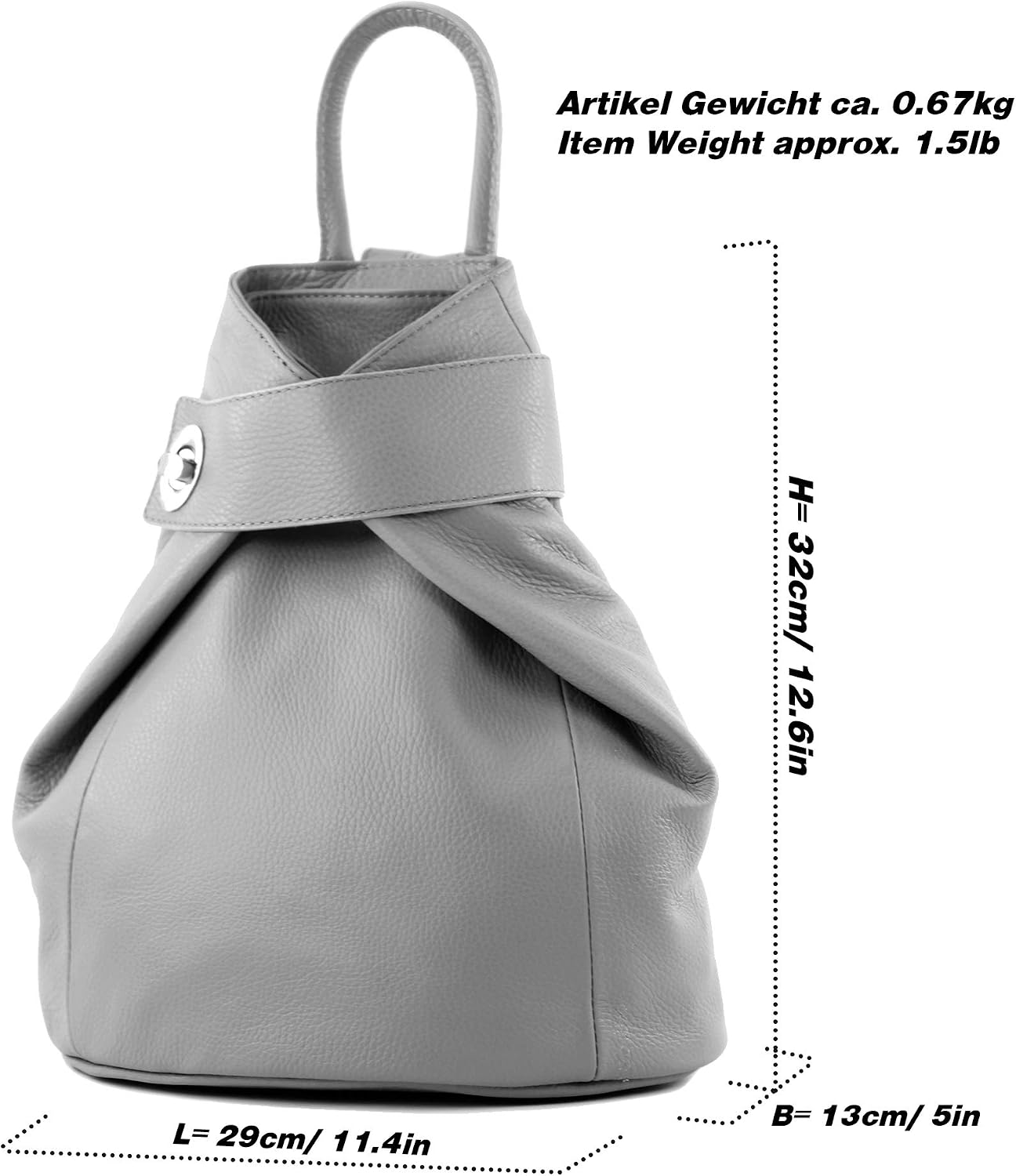 modamoda de - T179 - ital: Women's backpack bag made of leather (Pigeon blue)