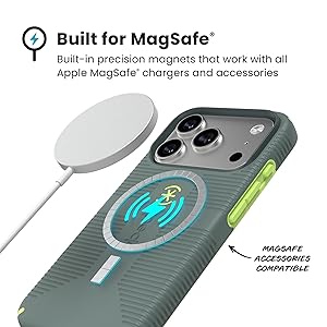 Speck CANDYSHELL Grip +MS Case for iPhone 17 Pro - NEO DRAB/Glow Green | Slim Protective Grip | Drop Protection | MagSafe Compatible