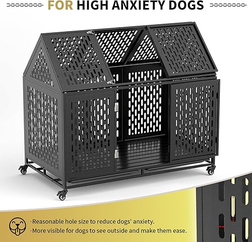 Miniatura 6 de Jaula para perros extra grande de 52 pulgadas, jaula para perros indestructible XXL con techo abierto, bandejas y ruedas, a prueba de fugas para