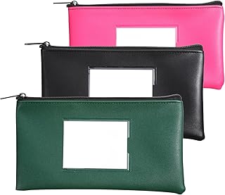 3 Stück Geldtaschen Banktasche PU Kunstleder Bankmappe Leder Geldmappe mit Reißverschluss und Fenster Geldscheintasche Organisationsbeutel für Bar, Kassentasche Bargeld, Karten, Scheine & Dokumente