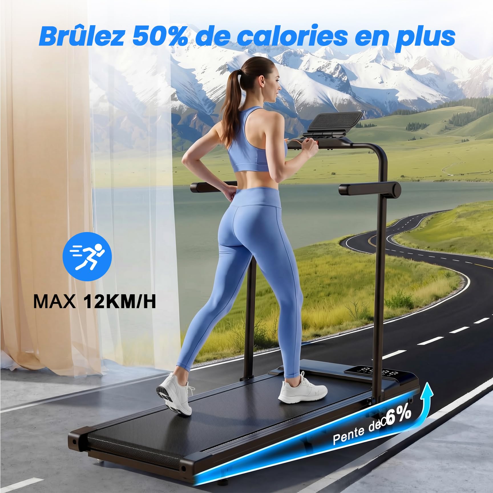 Superun Tapis de Course 3.0HP avec Inclinaison, APP et Télécommande, Capacité 136kg, 1-12km/h
