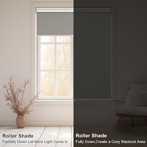 Miniatura 3 de Boolegon Persianas enrollables opacas para ventanas, sin cordón, de lino, para oscurecer la habitación, persianas enrollables opacas para el hogar,