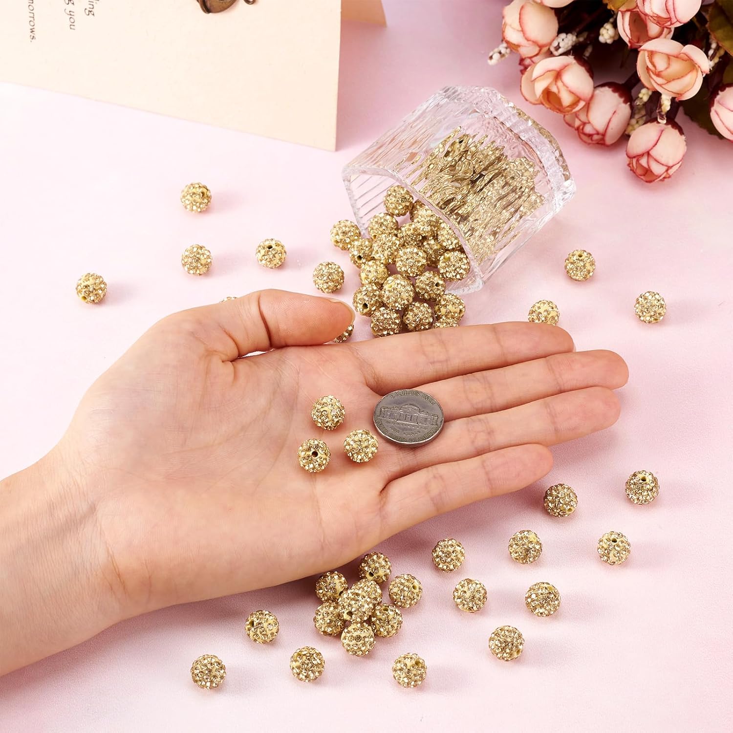 Beadthoven 100pcs 10mm Rhinestone Beads Sunlight Yellow Crystal Pave Clay Disco Ball Beads Round Polymer Clay Rhinestone Diamond Clay Spacers for Necklace Bracelet Jewelry Making Fall - Image 7