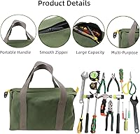 Vista 3 de 18 Inch Wide Mouth Tool Bag, Heavy Duty Canvas Tool Storage Bag for Men, Large Capacity Tool Tote Bag for Electricians, Power Tool Organizer Pouch