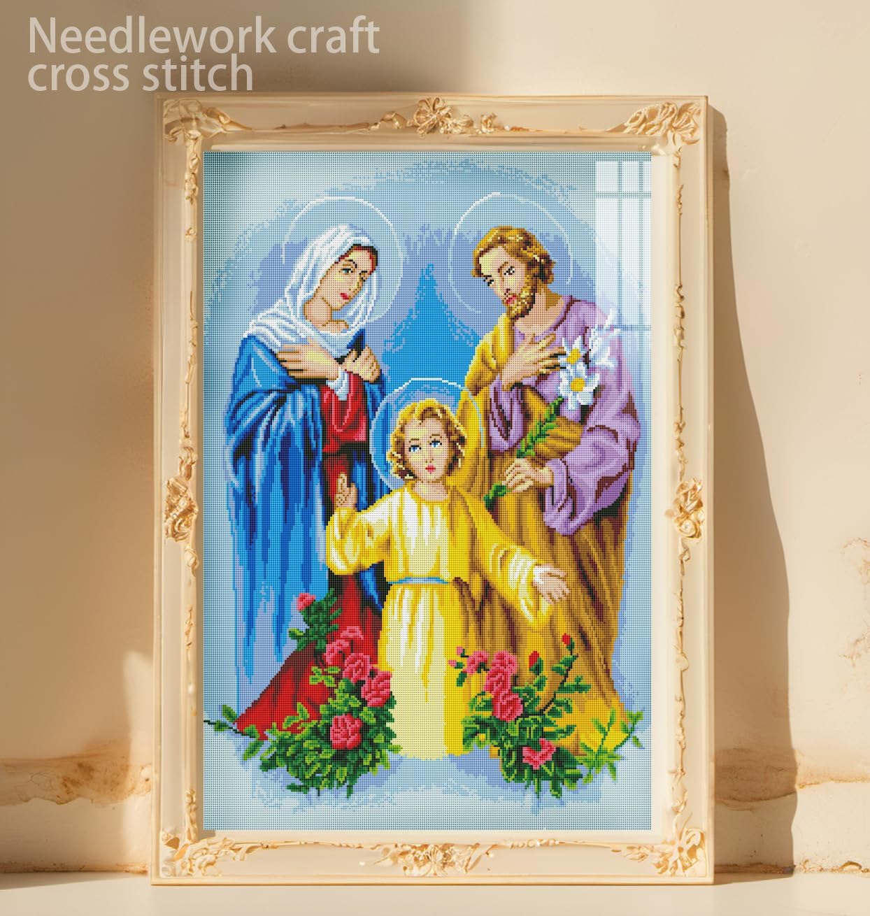 Holy Family Cross Stitch Kit, Mary, Jesus, and Joseph Figures