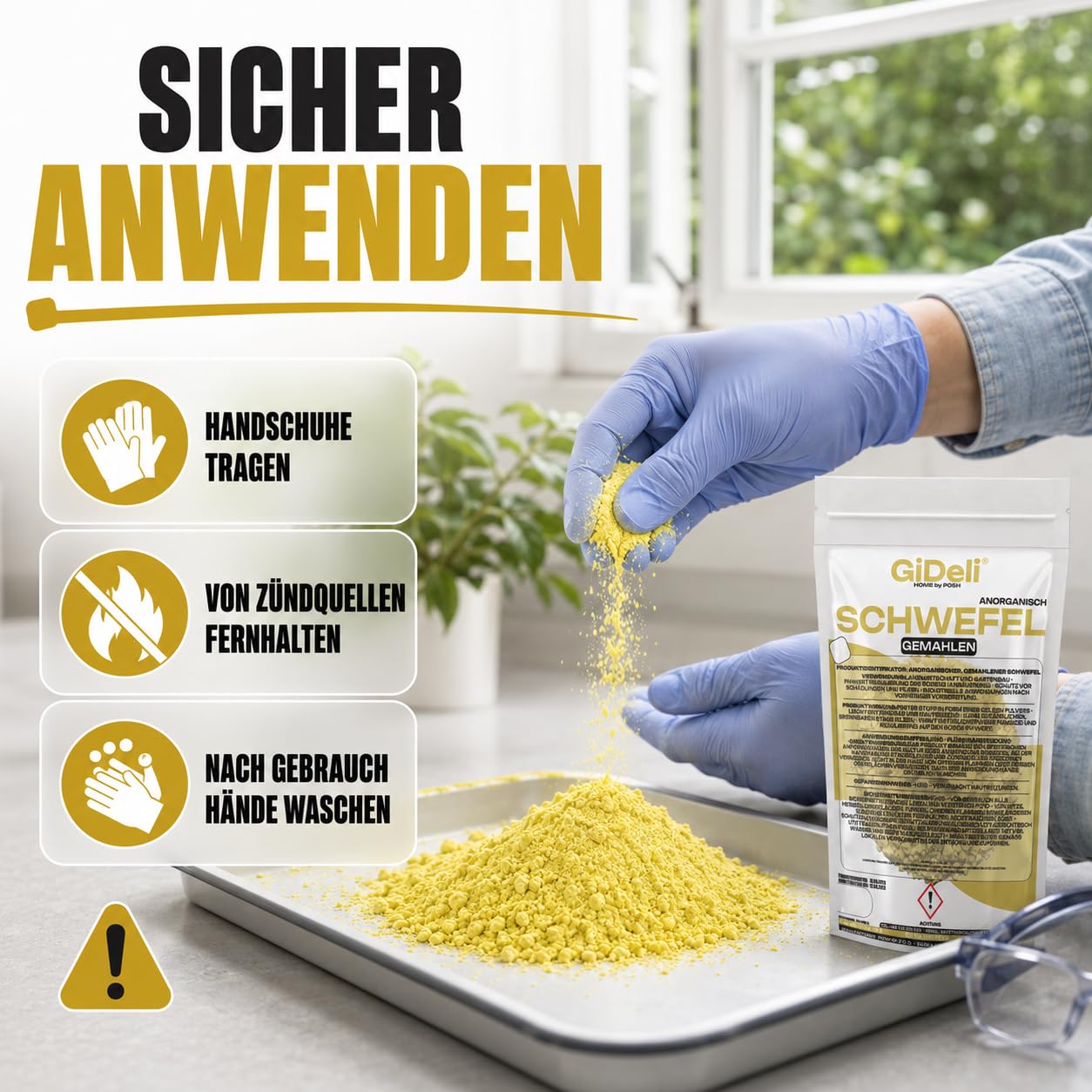 GiDeli Schwefelpulver 3 x 5 kg - Schwefel Dünger zum Ansäuern