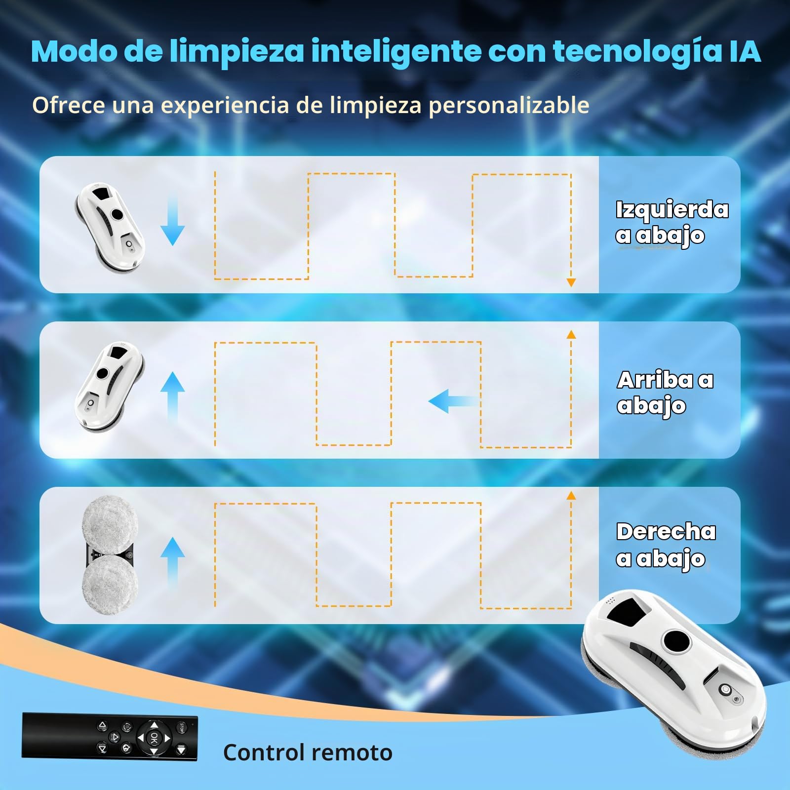 Robot Limpiacristales con Agua Pulverizada, 5600PA Robot Limpieza de Ventanas Electrico 3 Modos Limpieza Robot Limpiador de Ventanas Navegación Inteligente Control Remoto con 10 Trapo