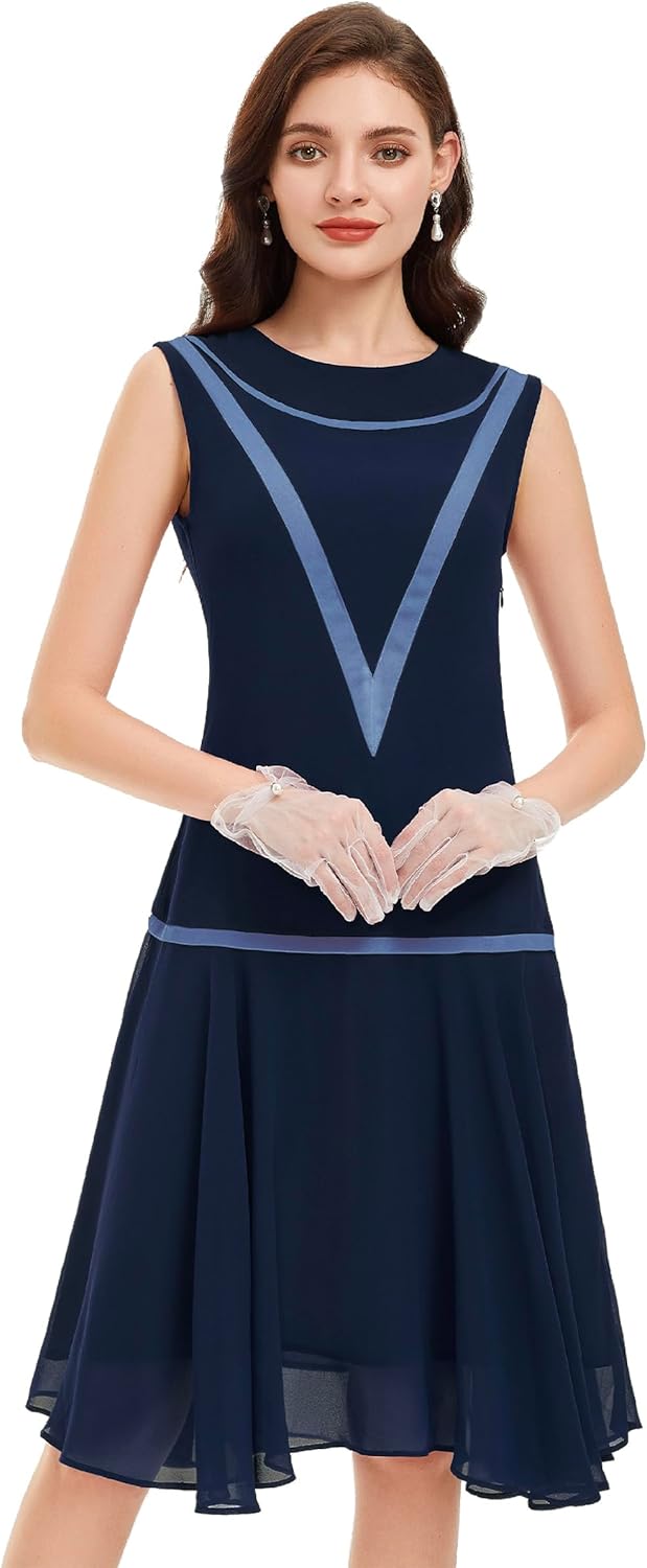 BABEYOND Women’s 1920s Inspired Dress - Flapper Dress Low-Waist Dress Sleeveless Party Chiffon Dress for Women