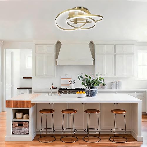 Miniatura 7 de Maxax Lámpara de techo LED dorada de 23.5 pulgadas, moderna lámpara de techo de 3 anillos, lámpara de techo para dormitorio, sala de estar, comedor,