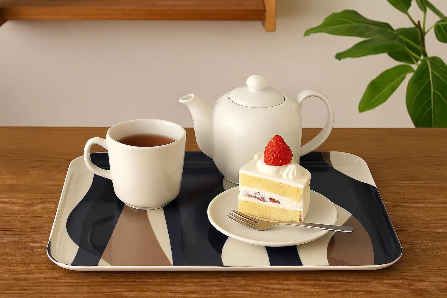 TATSU-CRAFT NR Non Slip Serving Tray with Modern Wave Flow, Microwave Safe Plastic Tray, 15.3 by 10.6 Inches, Ideal for Cafeterias, Restaurants, Coffee Shops, Home, Placemat, Snacks, Drinks, Tea, More