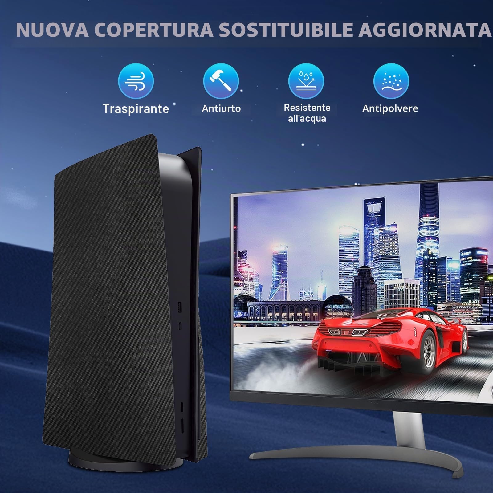 Placche di copertura per console PS5 Disc Edition, accessori per Playstation 5 (fibra di carbonio nero)