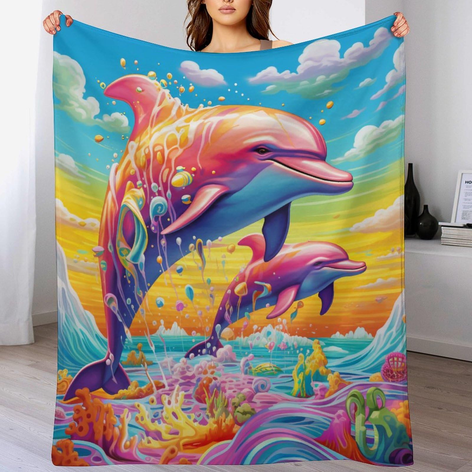 Couverture douce en flanelle dauphin contre le froid hivernal sur le sofa