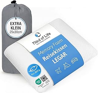 Mini-Reisekissen LEGAR 25x30x10, Extra kleines Memory Foam Kissen für Flugzeug, Auto, Camping, Ergonomisches Nackenkissen, Mittelfestes Reise-Kopfkissen, Allergikergeeignet, Travel pillow mit Tasche