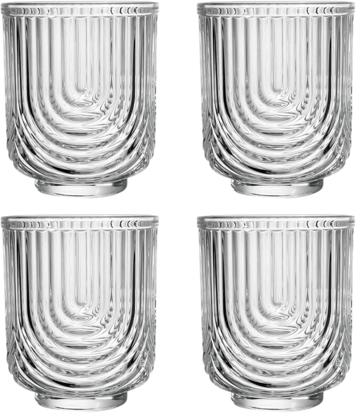 Fluted Glass Cups Set – 4-Piece 350ml Handmade Lead-Free Glassware with Stylish U-Shaped Design | Durable, Lightweight, and Ideal for Coffee, Juice, and Iced Drinks | Modern Home Drinkware