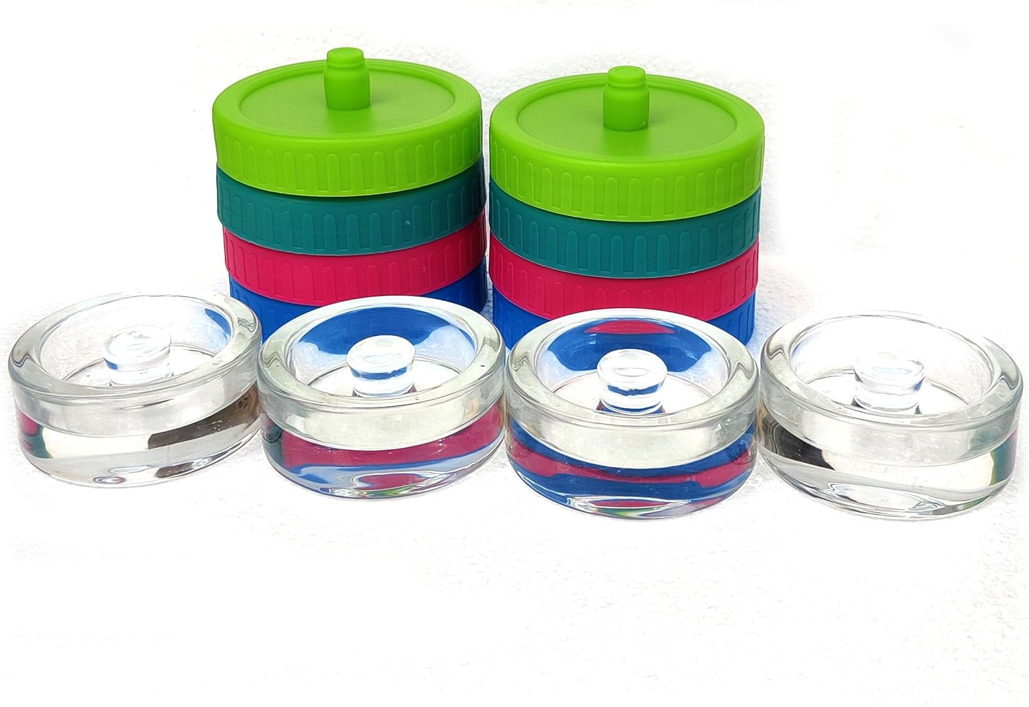 Mason Jar Fermentation Kit, NonSlip Grip Handle Fermentation 4pcs Glass Weights and 8Pcs Waterless Airlock Caps - for Fermenting Sauerkraut, Pickles, Kimchi in Wide Mouth Mason Jars (4) - Image 2