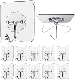 Wall Hooks 33 lbs(Max) Transparent Seamless Hooks for Hanging,Waterproof Oilproof Bathroom Kitchen Heavy Duty Adhesive Hooks,Coat Hooks, Utility Towel Bath Ceiling Hooks (10Pack)