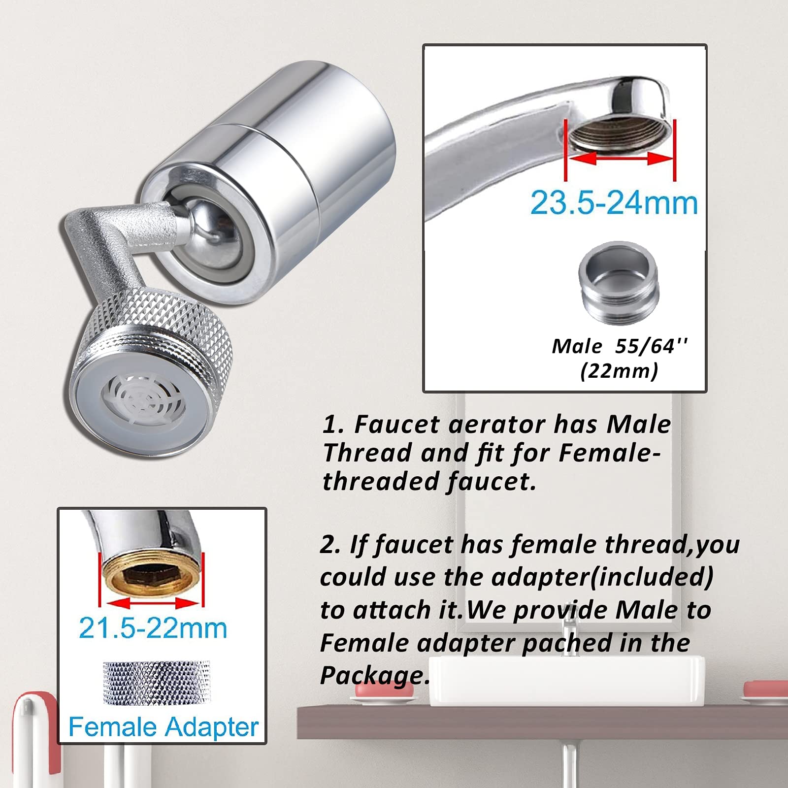 Srmsvyd 720° Swivel Sink Faucet Aerator – Anti-Splash Rotating Sprayer Head Attachment For Kitchen, Bathroom, Or Backyard
