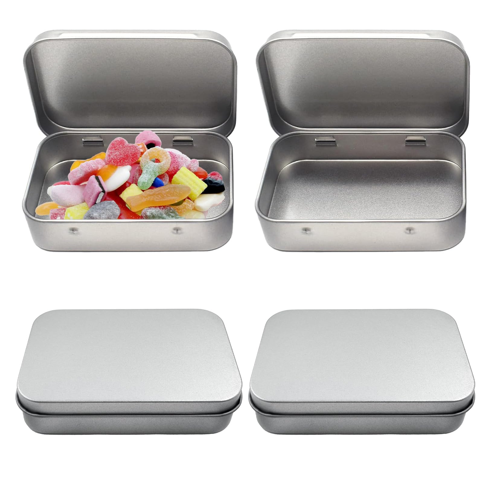 4 Stücke Metalldöschen Klein, Silber Metalldosen Blechdosen mit Deckel,Rechteckig Rostfrei Minibox Aufbewahrungsbox für Münzen, Süßigkeiten, Schlüsseletc,Kleinen Gegenständen（9.5 x 6.0 x 2.2cm）