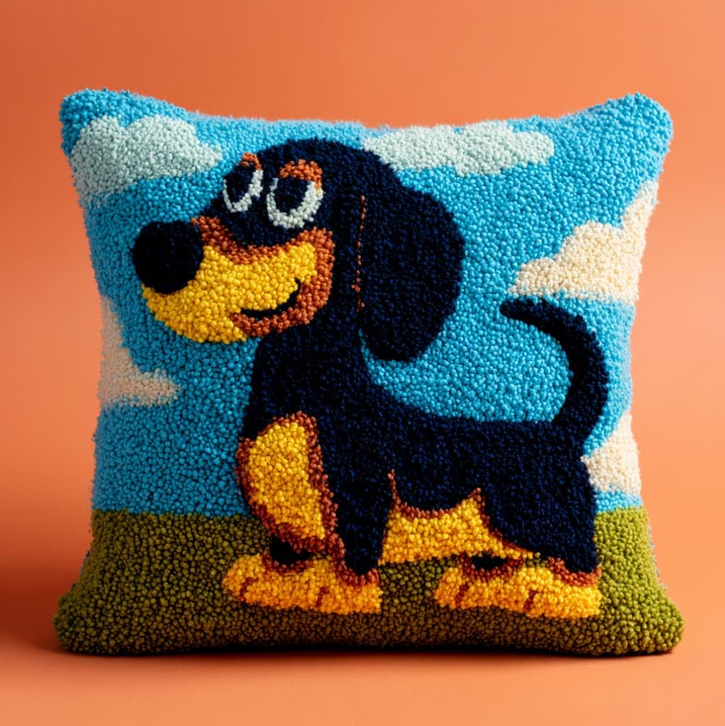 AxiangziK Latch Hook Pillow Kit 17x17in,Cartoon Dachshund