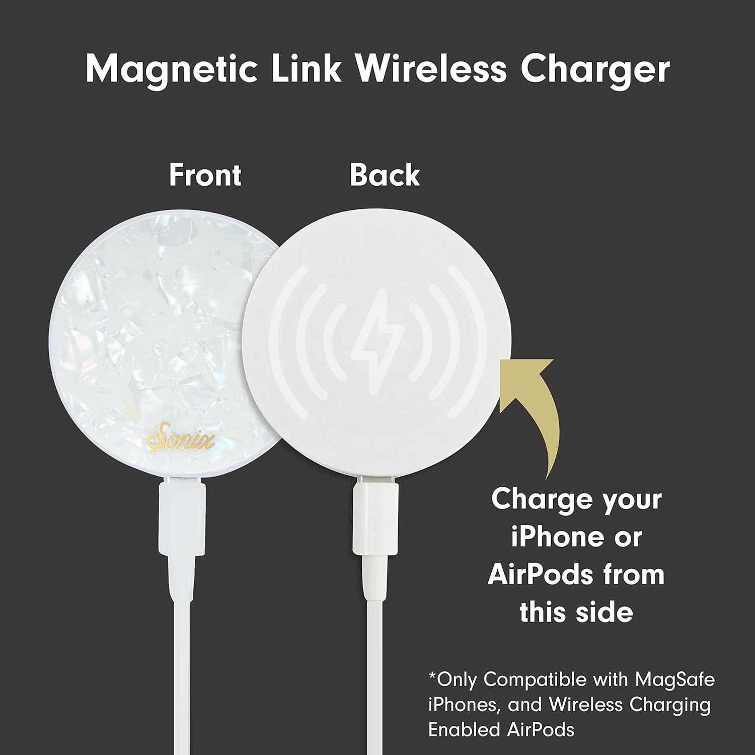 Sonix Charger Compatible with MagSafe for iPhone 15, 14, 13, 12 Series | Fast Wireless Charger x 6.5ft Cable (USB-C) | Pearl Tort