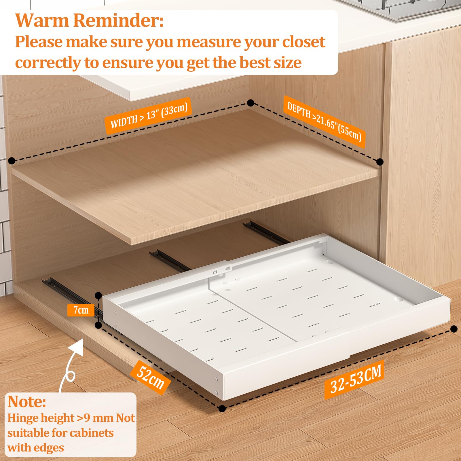 PNNP 2 Stück Teleskopschublade Ausziehbar Küche Schublade: 52 cm tiefe Ohne Bohren Für Die Nachrüsten Und Organizer Von Schrank verstellbare Breite 32 cm-53 cm | Weiß