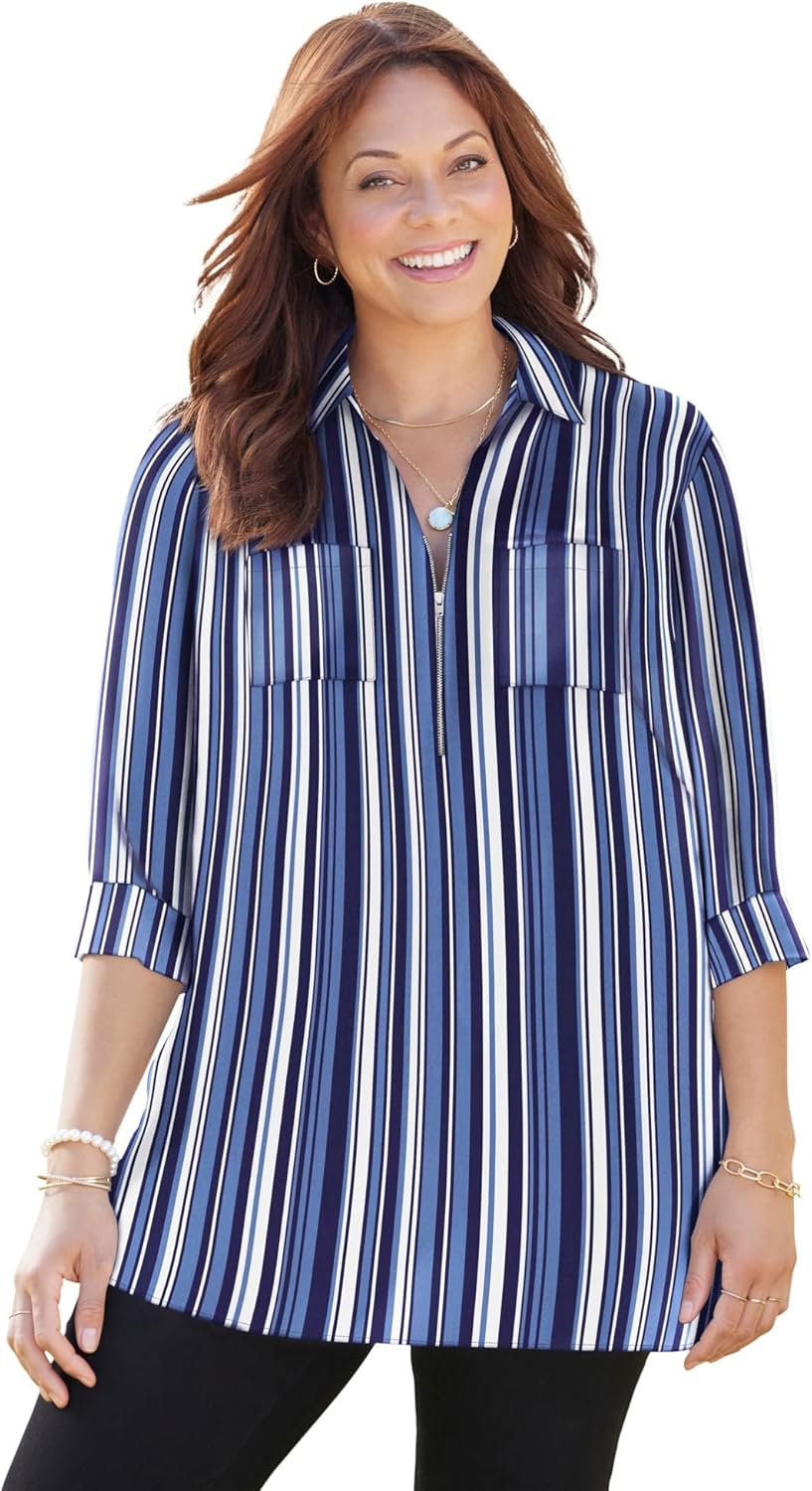 Women's Plus Size Petite Breezeway Half-Zip Tunic