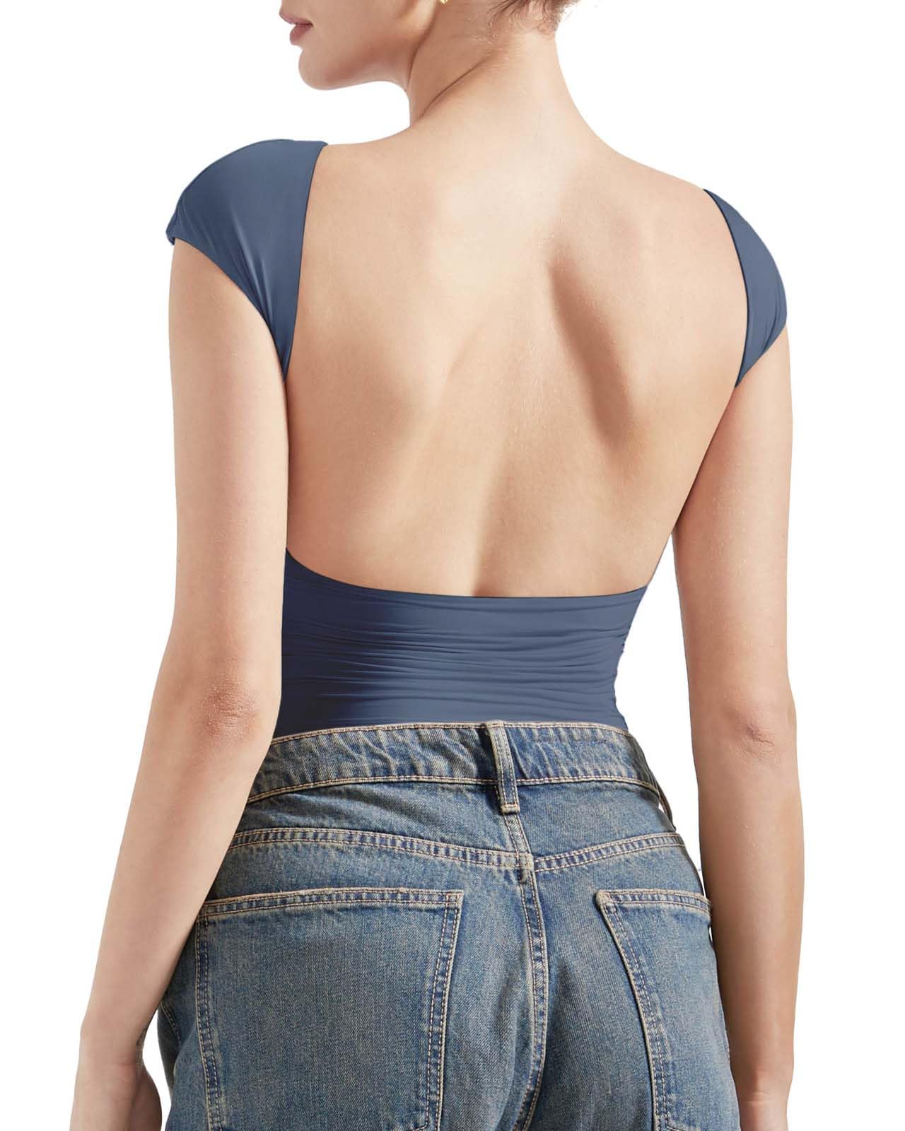 SUUKSESS Women Backless Sexy Going Out Tops Double Lined Open Back Y2k Basic Tee Shirts