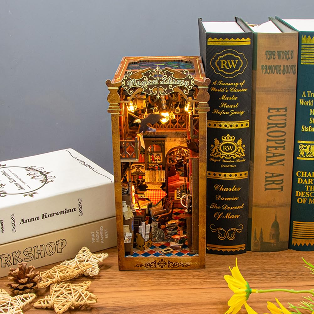 Kit fai da te per casa in miniatura, in stile europeo, kit per la casa delle bambole in miniatura, design a specchio illusione, libreria, decorazione da scrivania, modello creativo, regalo per donne e
