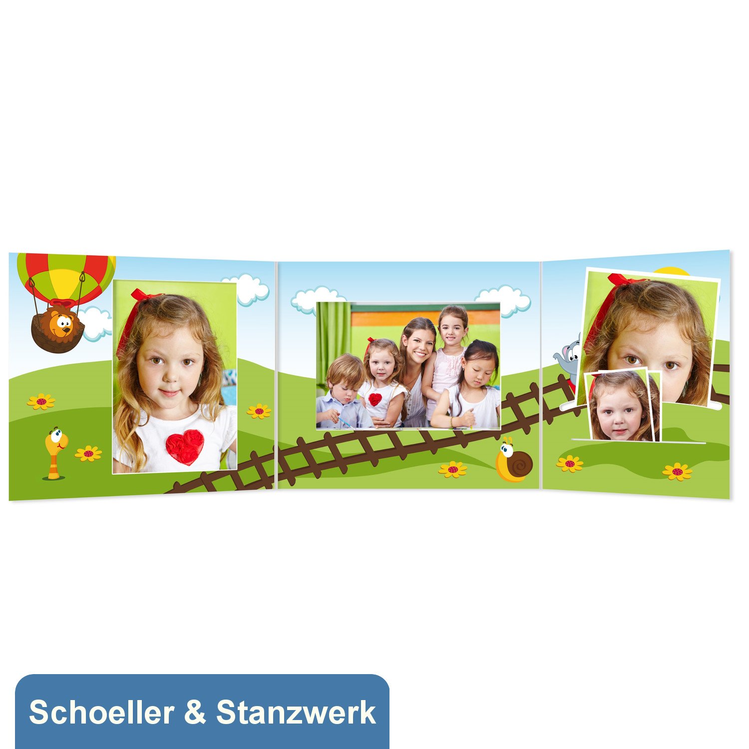 Schoeller & Stanzwerk© - 25 Stück 3-teilige Portraitmappe Kinder/Schulfotomappe für 13x18 cm Fotos - mit farbigem Druck "Eisenbahn"