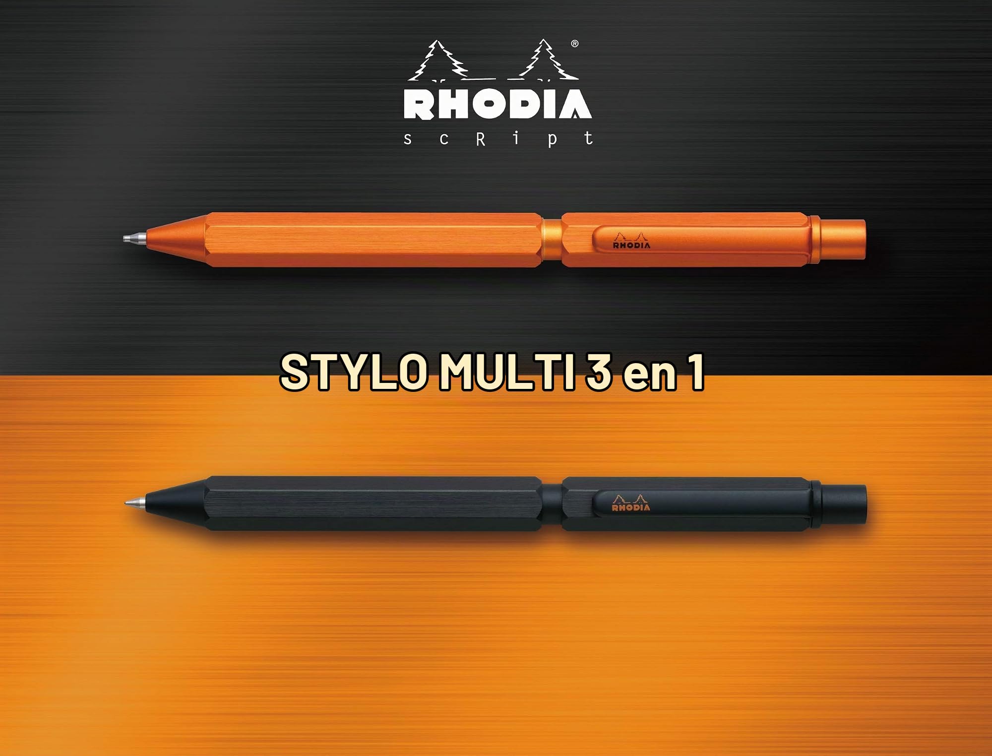 RHODIA 9340C Multipen scRipt 3-en-1 en Aluminium Brossé orange 0,5mm