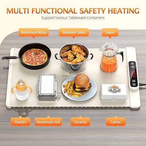 Miniatura 5 de Tapete de calentamiento para alimentos, bandeja eléctrica de 5 temperaturas con bloqueo para niños y apagado automático, calentador de silicona