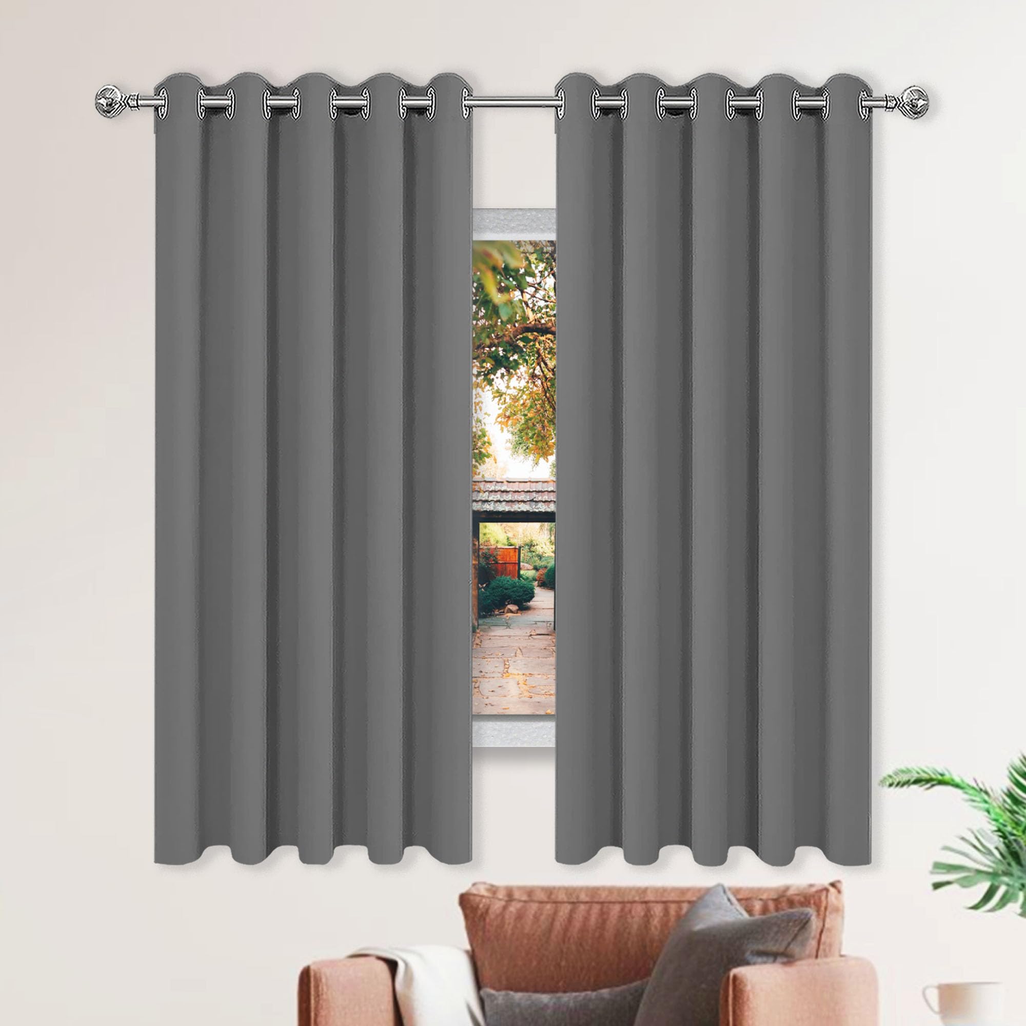 Rideau Occultant - Rideau 260 x 215 cm Isolant Anti Froid Chaleur, Satiné Rideaux Doux Design Moderne à Oeillets, Plusieurs Tailles pour Chambre Maison, Gris Foncé