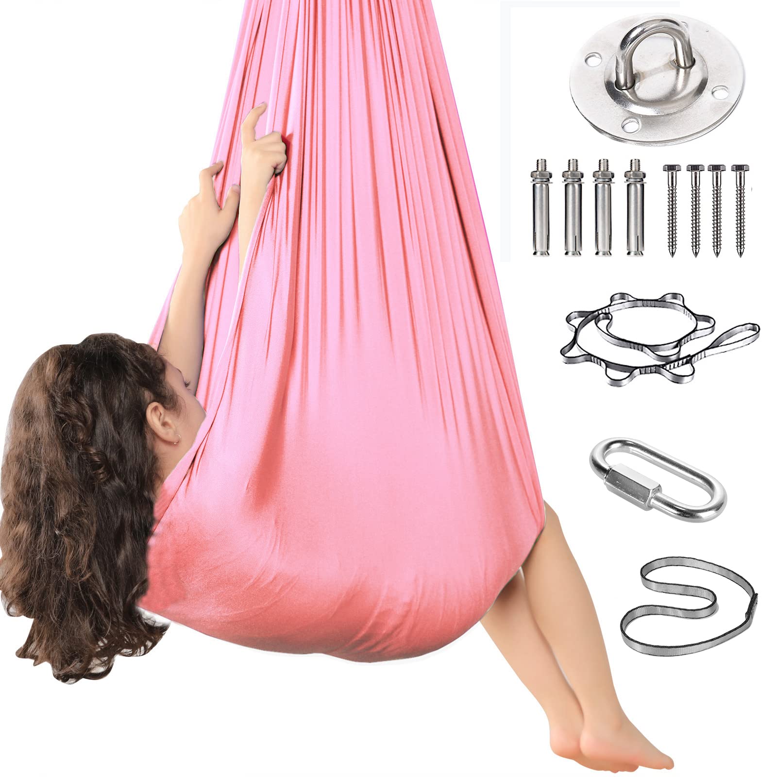 Sensory Therapy Swing for Kids - Indoor Outdoor Yoga Swing Hammock Elastic Cuddle Therapy Swings Chair Funny Gifts for Boys Girls with Autism ADHD SPD Asperger's Sensory Integration (Pink)