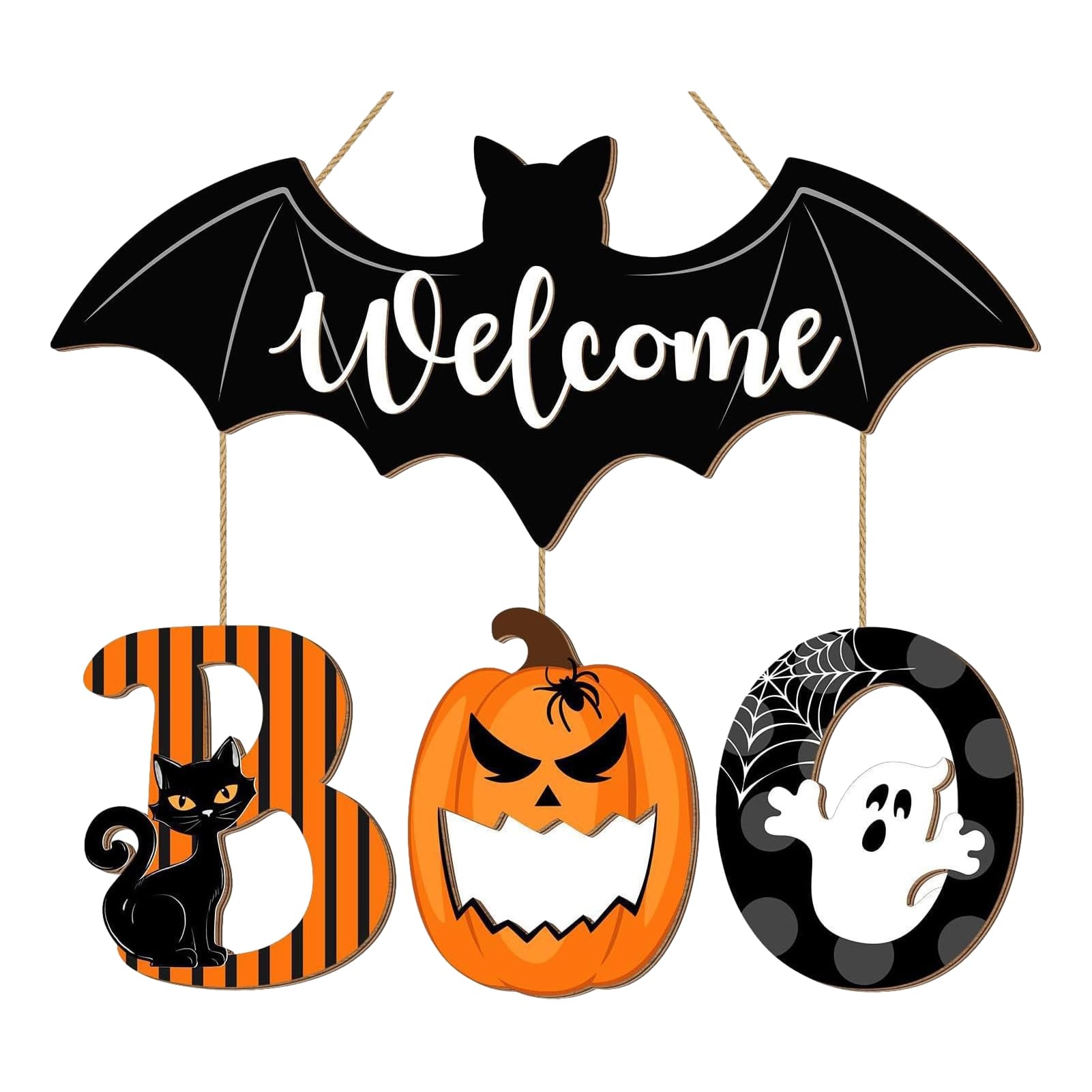 Virelynx Halloween Door Sign, Wooden Ghost Pumpkin Hanging Decor for Home