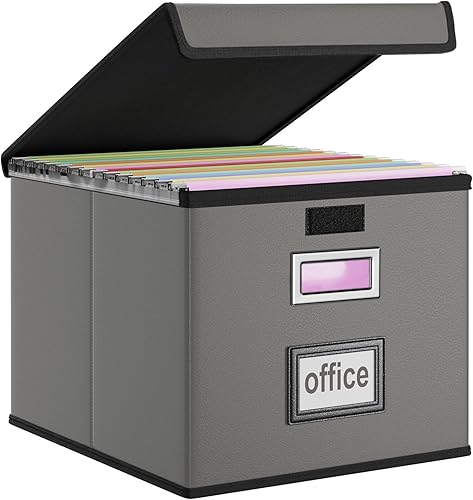 Vista 289 de Huolewa Caja organizadora de archivos con tapa, organizador de carpetas de archivos plegable para almacenamiento de documentos de oficina, caja