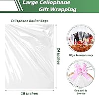 Vista 3 de UltraOutlet Paquete de 50 bolsas grandes de celofán de 18 x 24 pulgadas, cesta de regalo de celofán transparente, 2.3 mil de grosor, bolsas