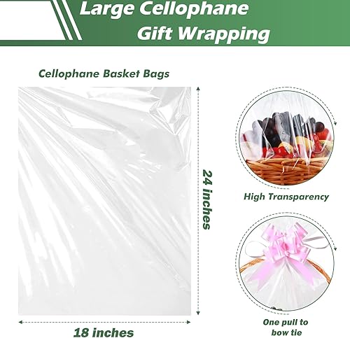Miniatura 3 de UltraOutlet Paquete de 50 bolsas grandes de celofán de 18 x 24 pulgadas, cesta de regalo de celofán transparente, 2.3 mil de grosor, bolsas de