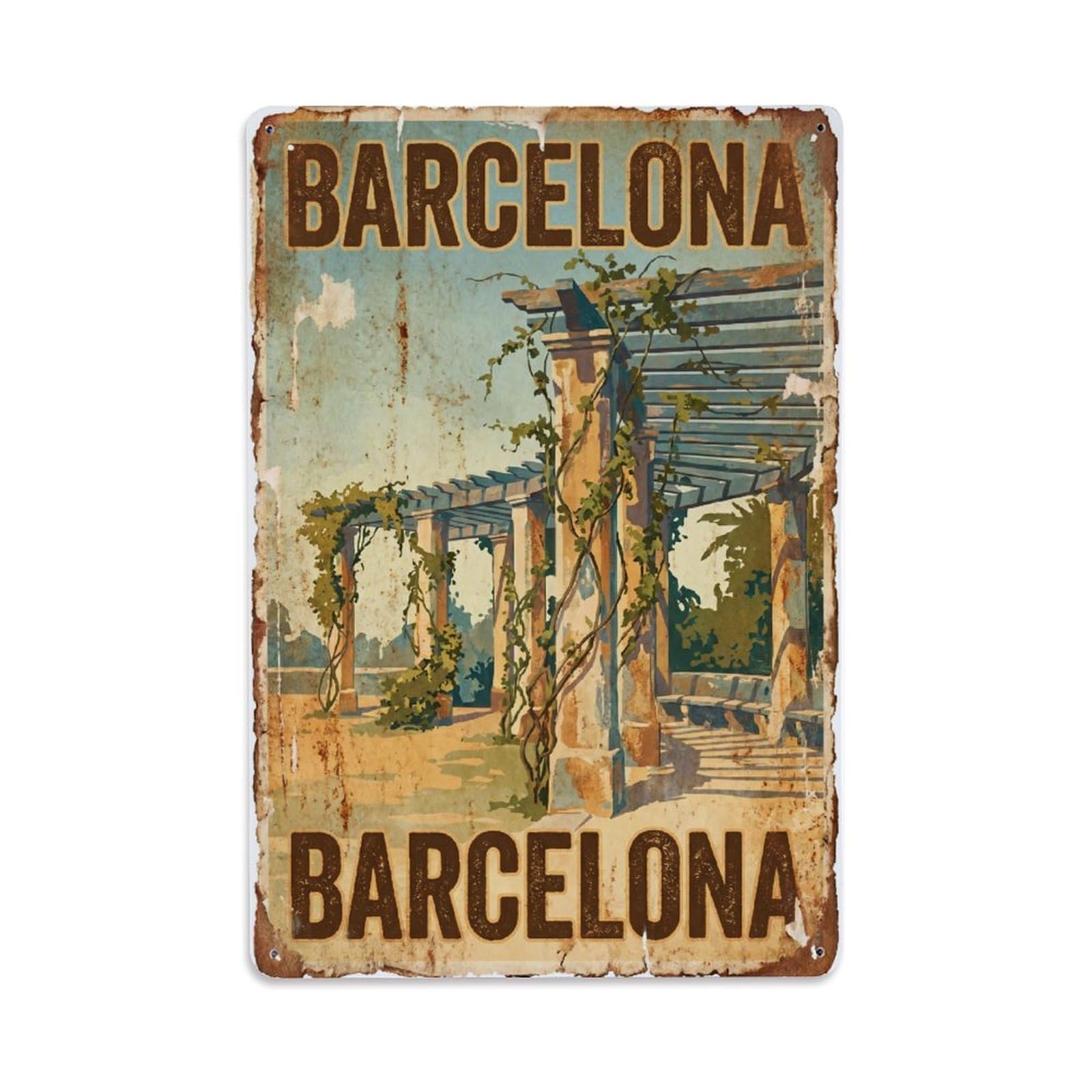 Vintage Travel Pergolas Spain Shaded Metal Tin Sign Plaque Wall Decor for Cafe, Club Bar, Office, Home Garden Metal Poster 8x12Inch